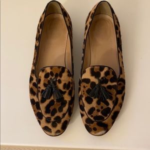 J. Crew leopard print tasseled loafers